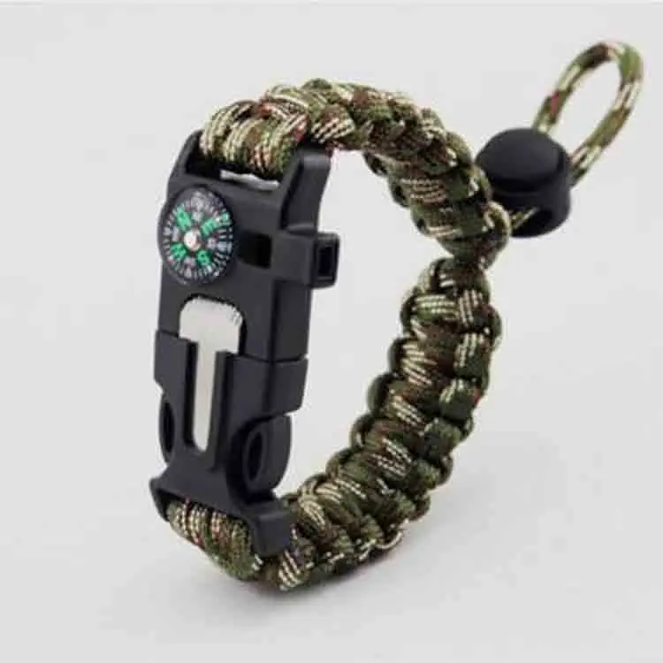Multifunctional survival umbrella rope travel whistle watch waterproof compass thermometer parachute quartz watch