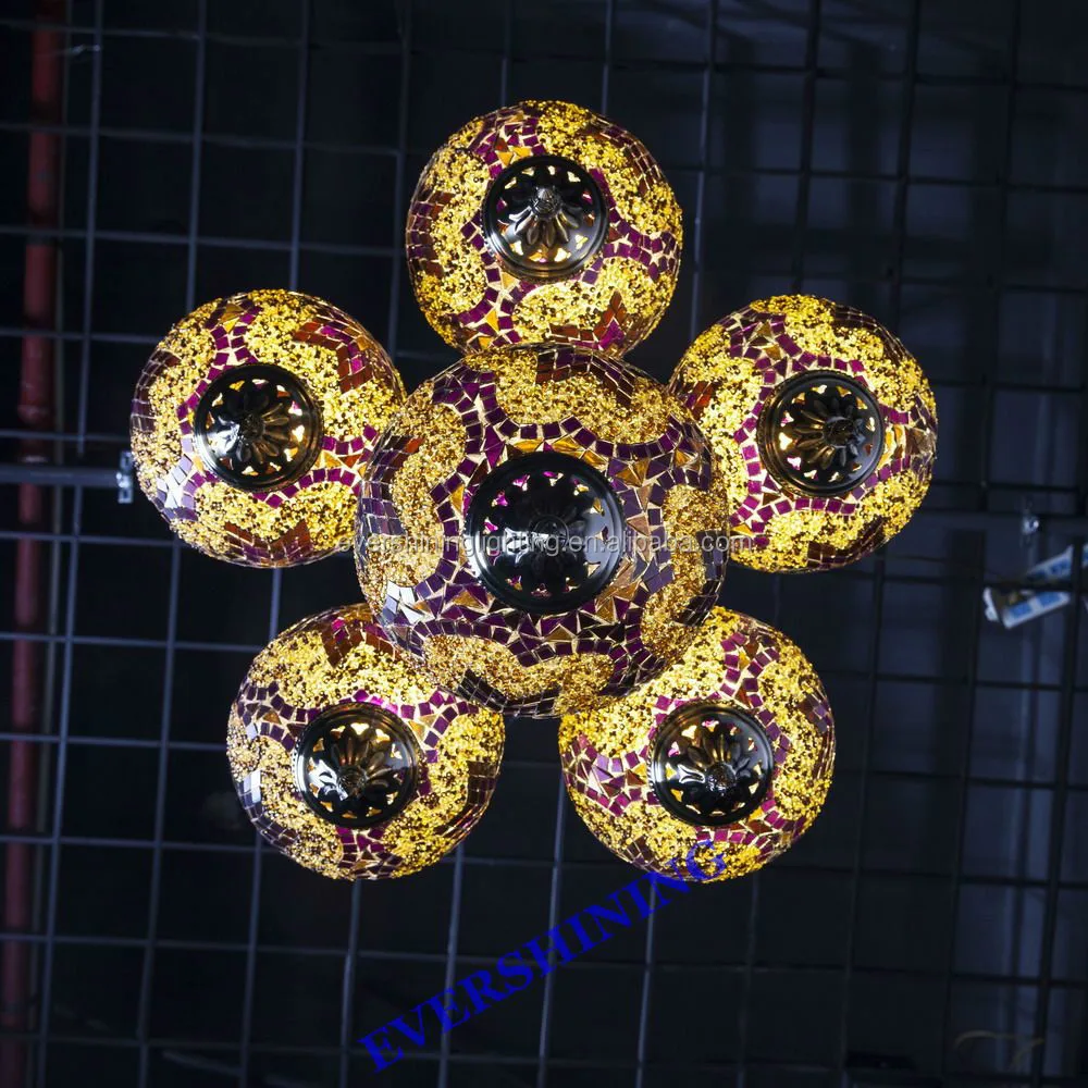 YMA421 2016 Evershining New 6 Glass Energy Saving Handcrafted Mosaic Hanging Glass Balls Chandelier for Home