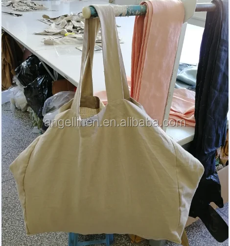 Popular Irish linen naturally dyed big tote bag with stone washing