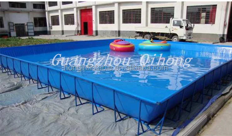 PVC rectangular inflatable metal frame pool, steel swimming pool for water pool slides