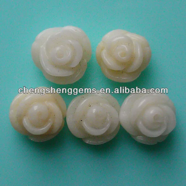 10mm natura half drill rose/flower shape white coral beads for wholesale