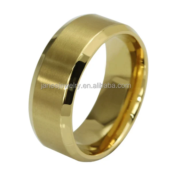 Cheap Wholesale Small MOQ Engravable Gold Plated Wedding Ring Brushed Stainless Steel Ring