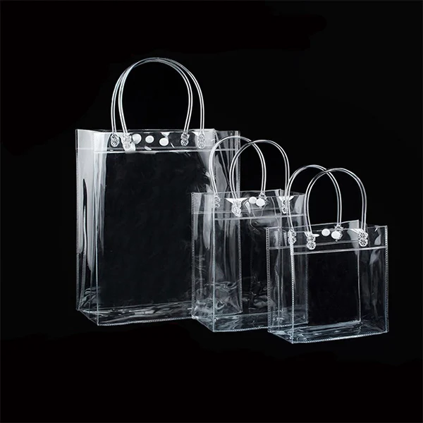 Custom transparent plastic packing pvc handles bags with logo clear pvc bag with Clasp for gifts