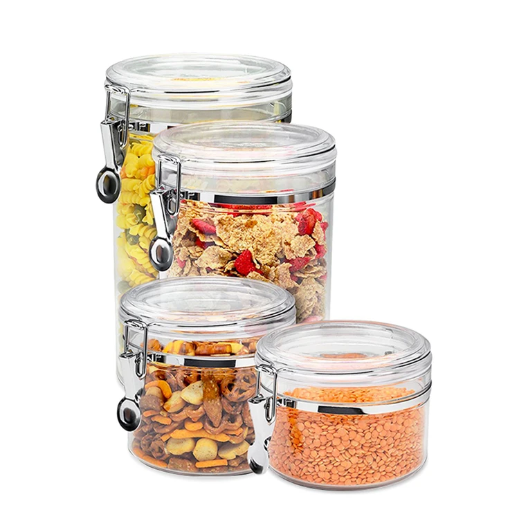 1.1L capacity BPA-free Round Acrylic / PS Plastic Candy Coffee Food Storage Container Canister with lid Sealed Jars
