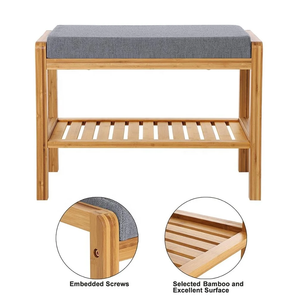 100% Natural Bamboo Wood Outdoor Shoes Rack Bench With Seat for Home