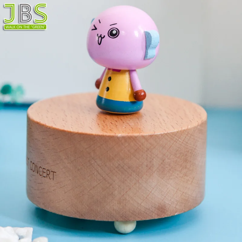 Wind Up Music Box Wooden With Lovely Carton Design On Top