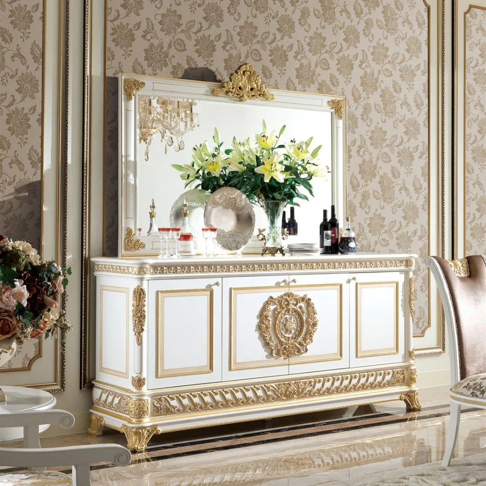 YB62 French New Baroque Classic Living Room Display Cabinet/European Antique Castle Style Wooden Hand Carved Display Cabinet