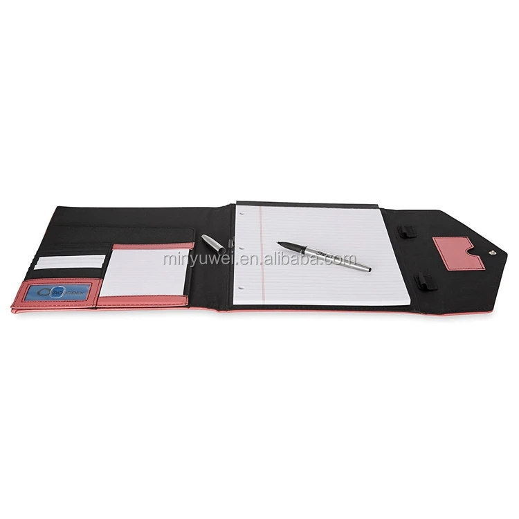 faux leather document file folder cover Pad folio with eights card slots sewing white threads