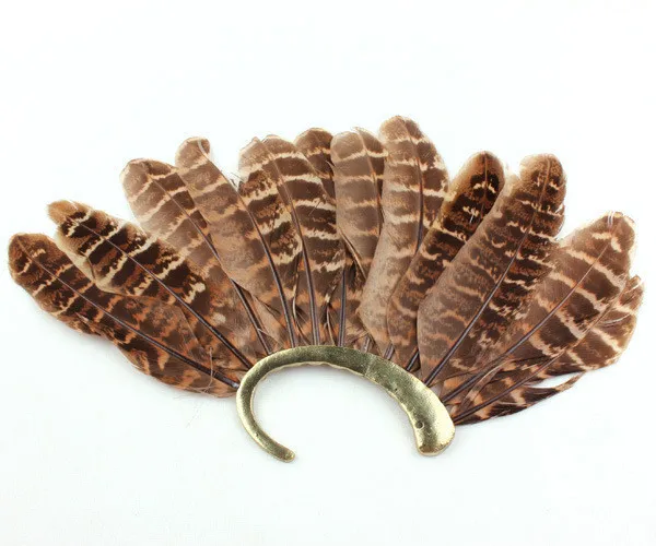 Vintage Exquisite Big Feather Ear Cuff Non Piercing Antique Gold Clip On Earrings India Jewelry For women men accessories