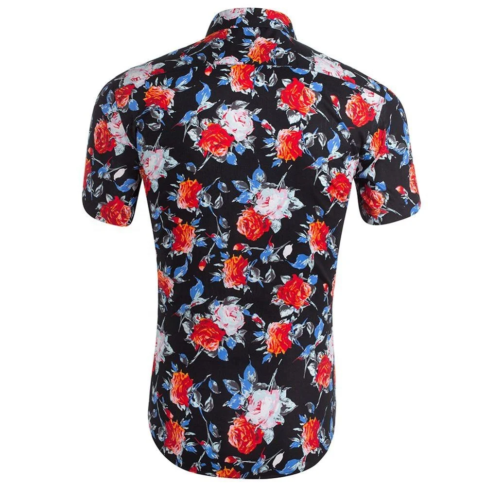 High quality breathable 100% cotton floral printed men casual beach shirt stocks