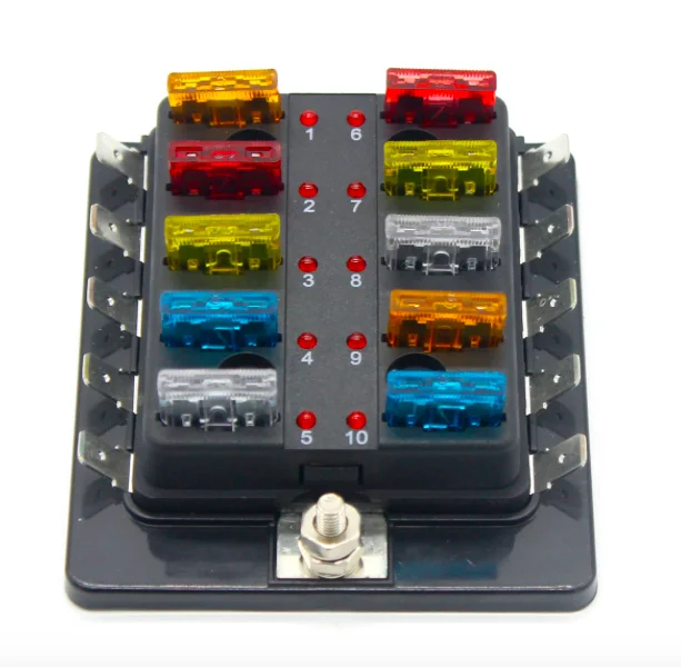Universal 10 Way Fuse Box Block Fuse Holder Car Vehicle Circuit Auto Blade LED