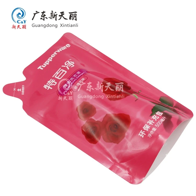 Custom printed shape not leaking 500g 500ml 17.6oz hot sealing liquid detergent pouch stand up flexible plastic packaging bag