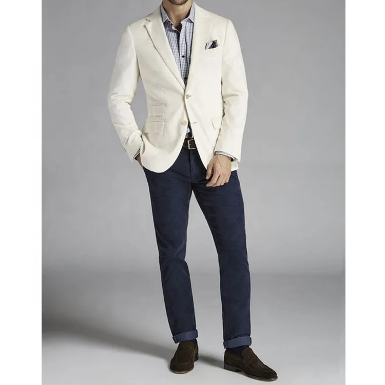 casual OEM slim beige designed 3 flap pockets vintage rural blazer casual coat notch lapel corduroy jacket men