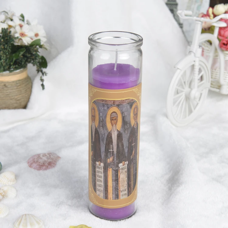 High Quality Pillar 8 inches Glass Jar Religious Candles