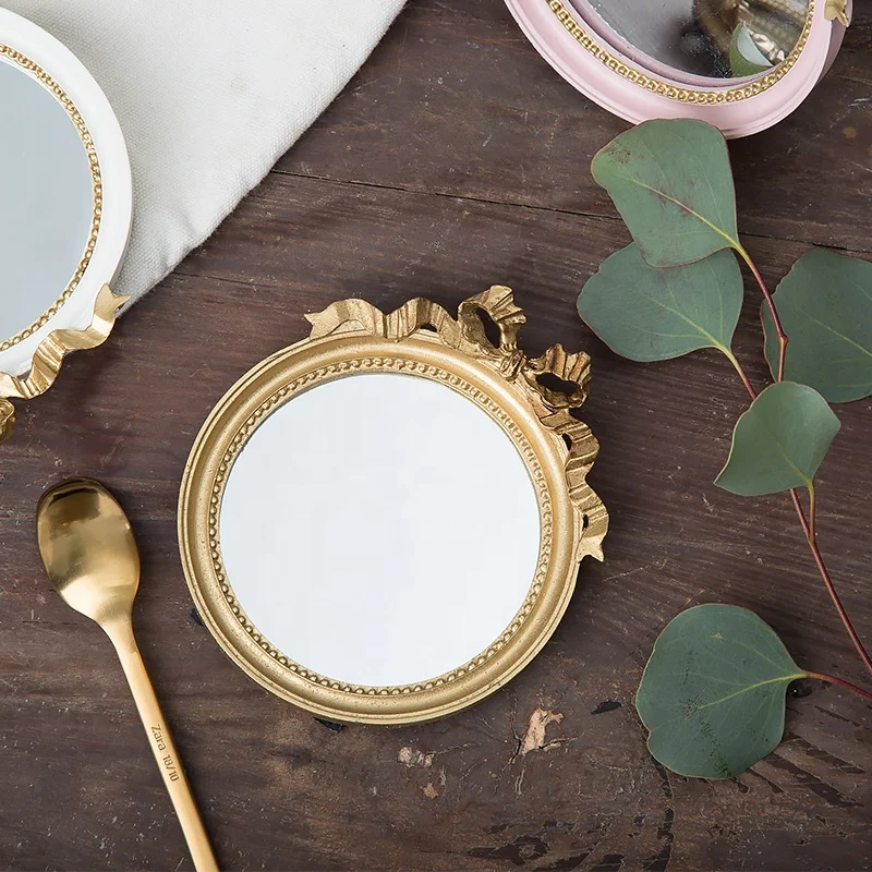 small gold glass vanity serving mirror tray decorative for wedding centerpiece white round antique resin jewelry mirror tray