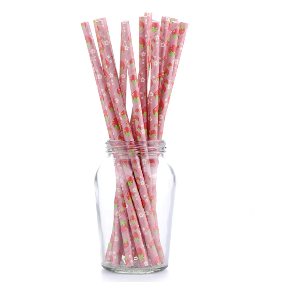 
Eco Friendly Kids Party Drinking Straws Strawberry Paper Art Straw For Bar Accessories 