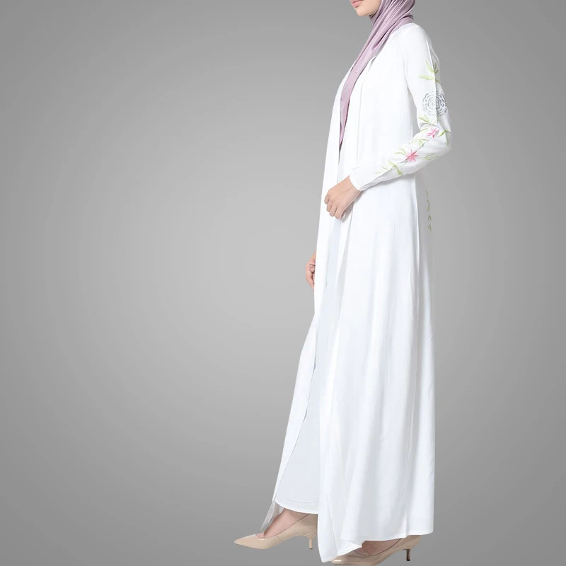 2019 Новое поступление, мусульманское платье с ручной вышивкой, мусульманское открытое абайя, Турецкая абайя, белое длинное платье