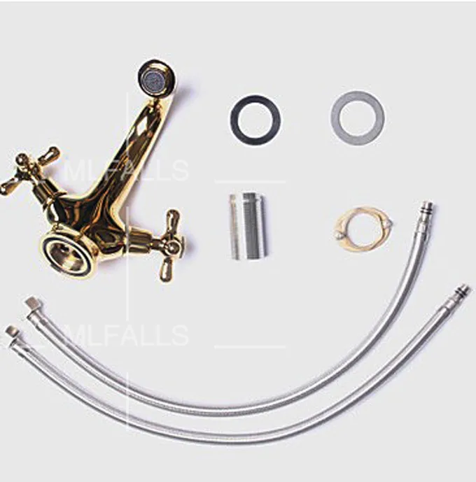 Luxury Double Handle Bathroom Faucet Gold Vintage Basin Mixer Morden Antiaue Gold Sink Tap Water Faucet