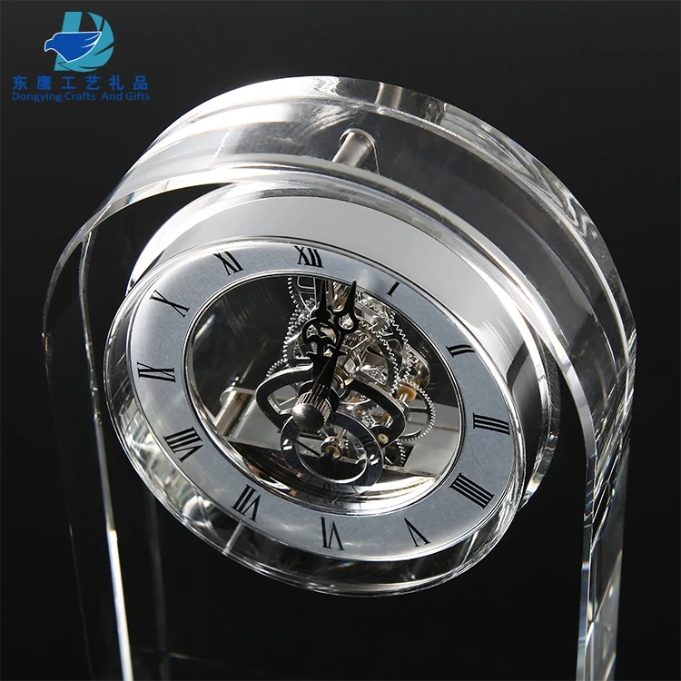 wholesale antique desk clock Custom Vintage  Table Clock With Crystal 3d Laser large mechanical crysta lclock
