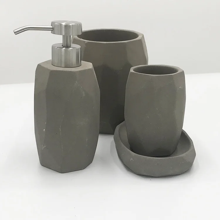 Wholesale Natural Stone Soap Dispenser Cement Concrete Bathroom Accessories Sets