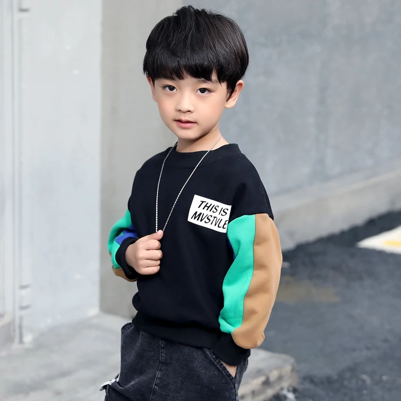 
DRSY1810BD22 Boy pullover winter sweatshirt without hood casual plain sweatshirt for kids 