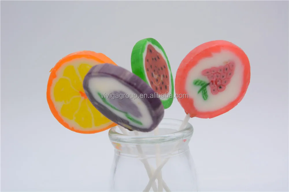 Fruit shape colorful fruit flavors candy lollipops oem lollipop