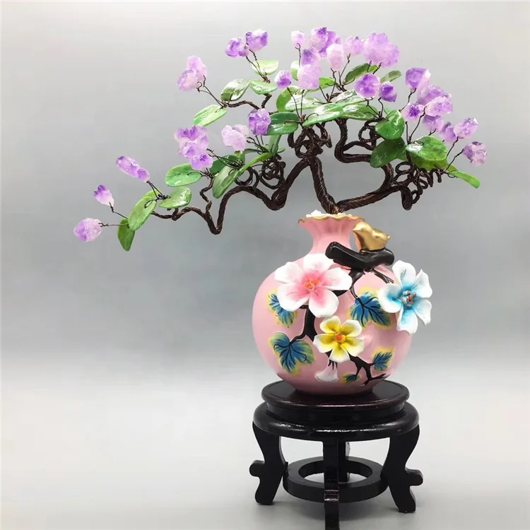 Feng Shui Natural Amethyst Purple Crystal Quartz Gem Stone Money Tree