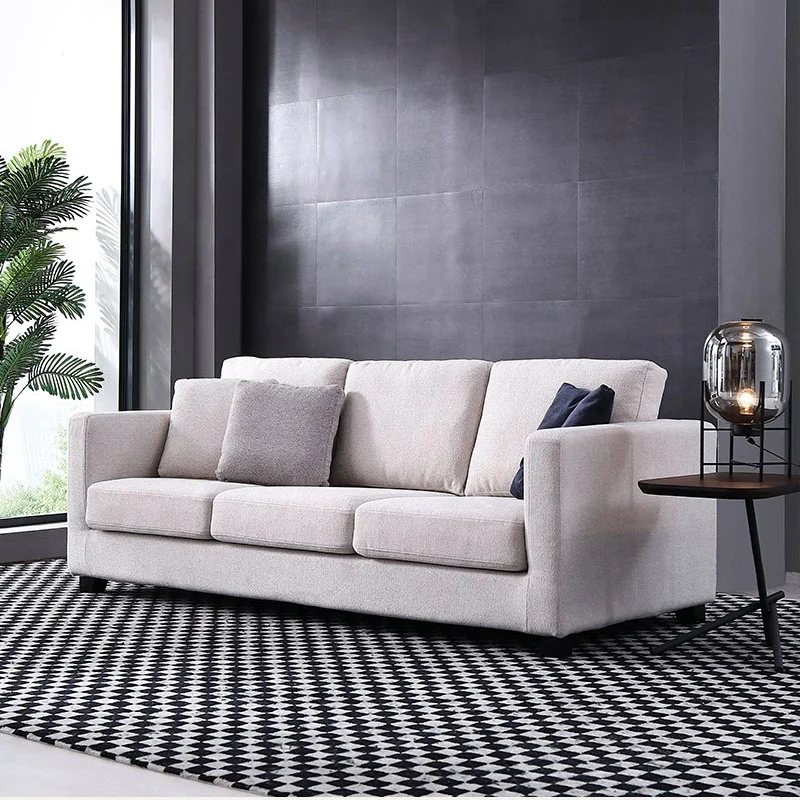 3-seater european style modern light color fabric sofa for living room