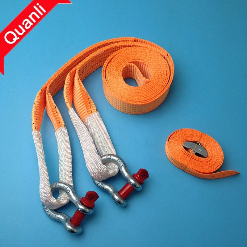 5T 50mm Heavy Duty Car Tow Strap Double ply tow strap with steel snap hook for emergency vehicle towing