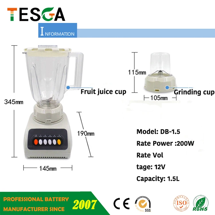 
12V DC electric Blender for battery powered/car/solar 