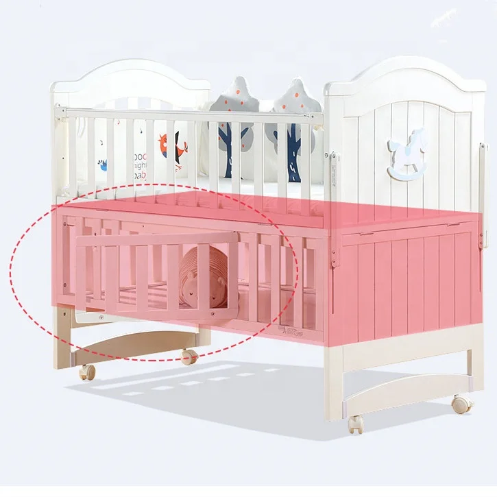 Solid wooden white painting bumper cribs cot  baby cradle swing bed for baby 0-3 years
