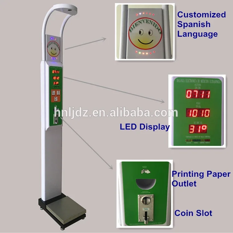 printed digital balance body mass index machine medical pharmacy weight and height scale using coins