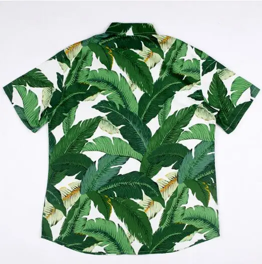 
2019 Latest Arrival summer green brown leaf short sleeve Hawaiian rugby shirts 