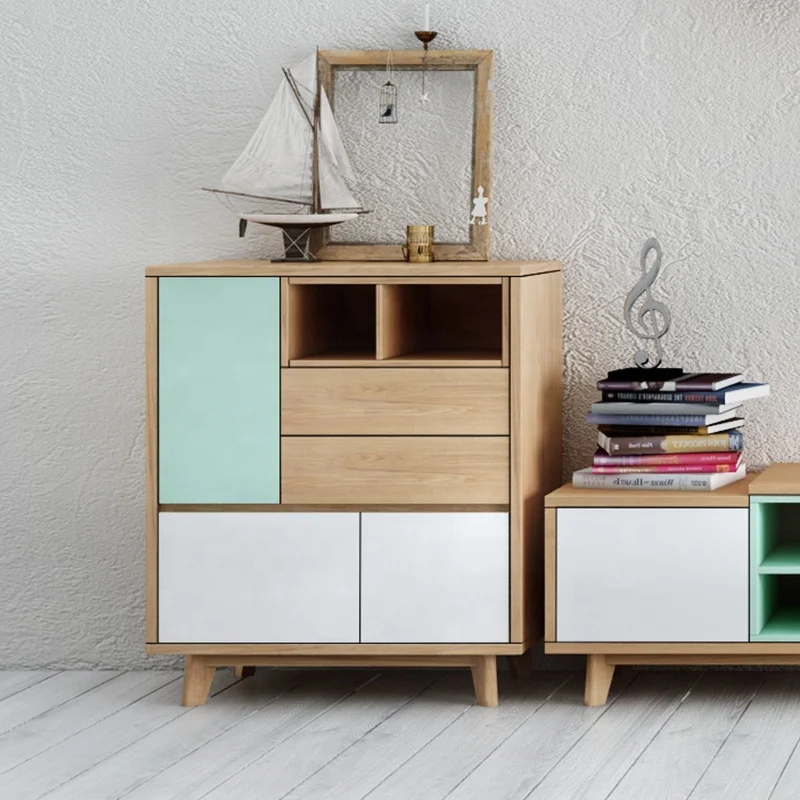 Jieshi Design Nordic Style Youth Living Room Furniture Simple Storage Sideboard Solid Wood