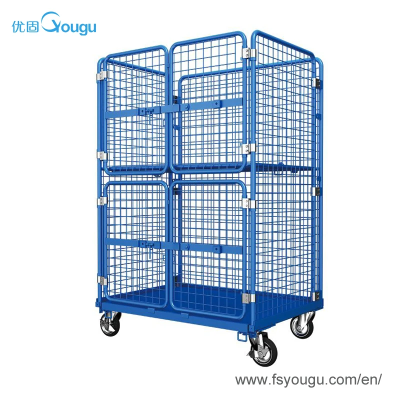 Industrial transport folded trolley hand trolley roll cage factory heavy duty trolley wire roll cage warehouse roll cages