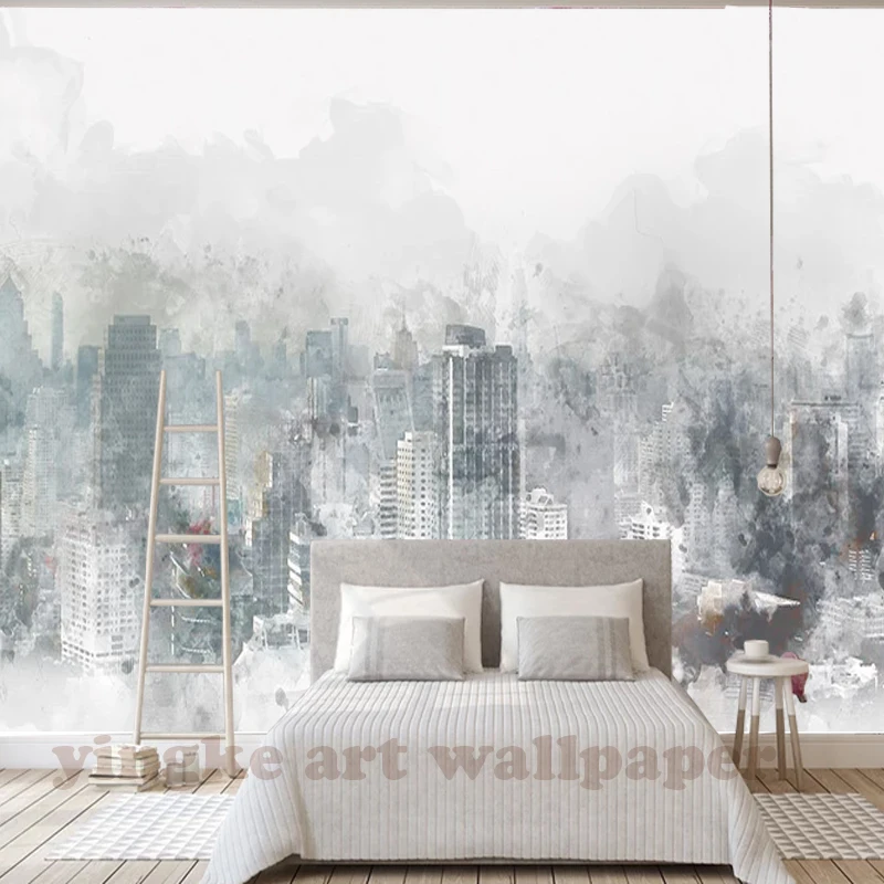 
Photo Wall Paper 3D watercolour hand painted city view Mural living Room Cafe KTV Backdrop Wallpaper For Walls 3 D Papel Tapiz 