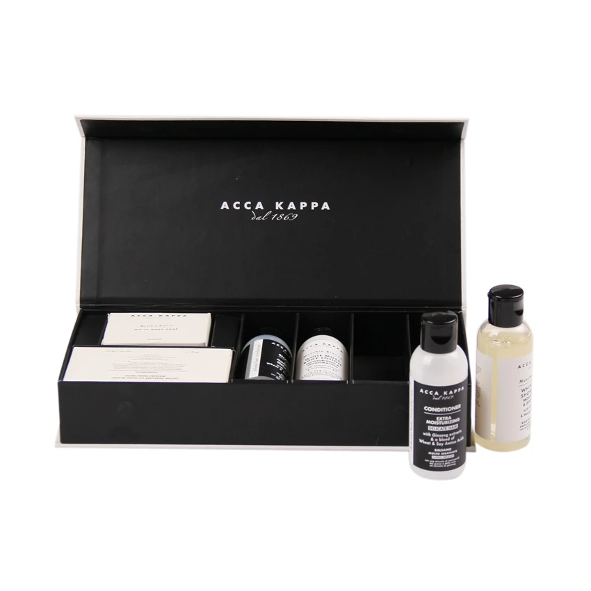 Flip top cosmetic gift set packaging boxes with paper insert