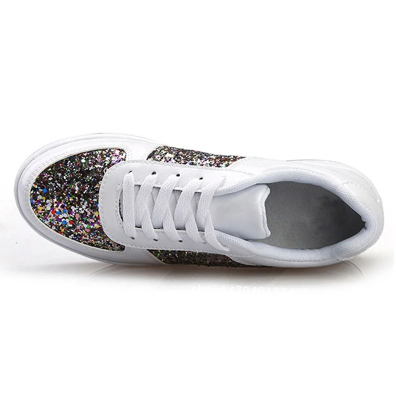 
Ladies Color Mirror Thick Bottom Wedges Large Size Sequins Sports Shoes 