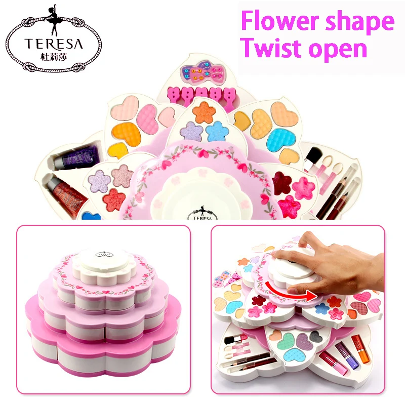 Cute blooming flower cosmetic toys make up set mirror makeup set kor kids