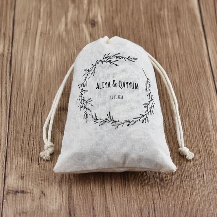 Manufacturer screen printing logo drawstring wedding favor gift cotton bags