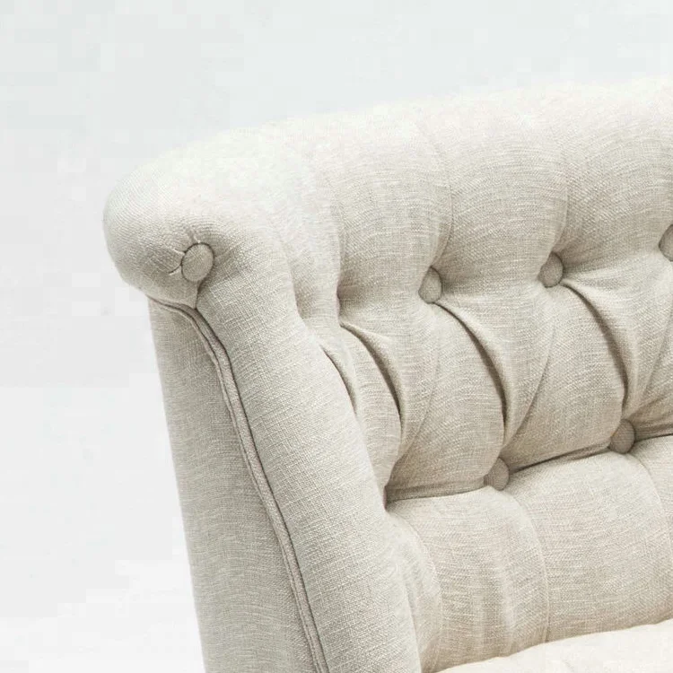 
Wooden Chair White Fabric Design Lounge Solid Wood Hotel Style Tub Frame 2 Seater leisure Tufted Sofa 