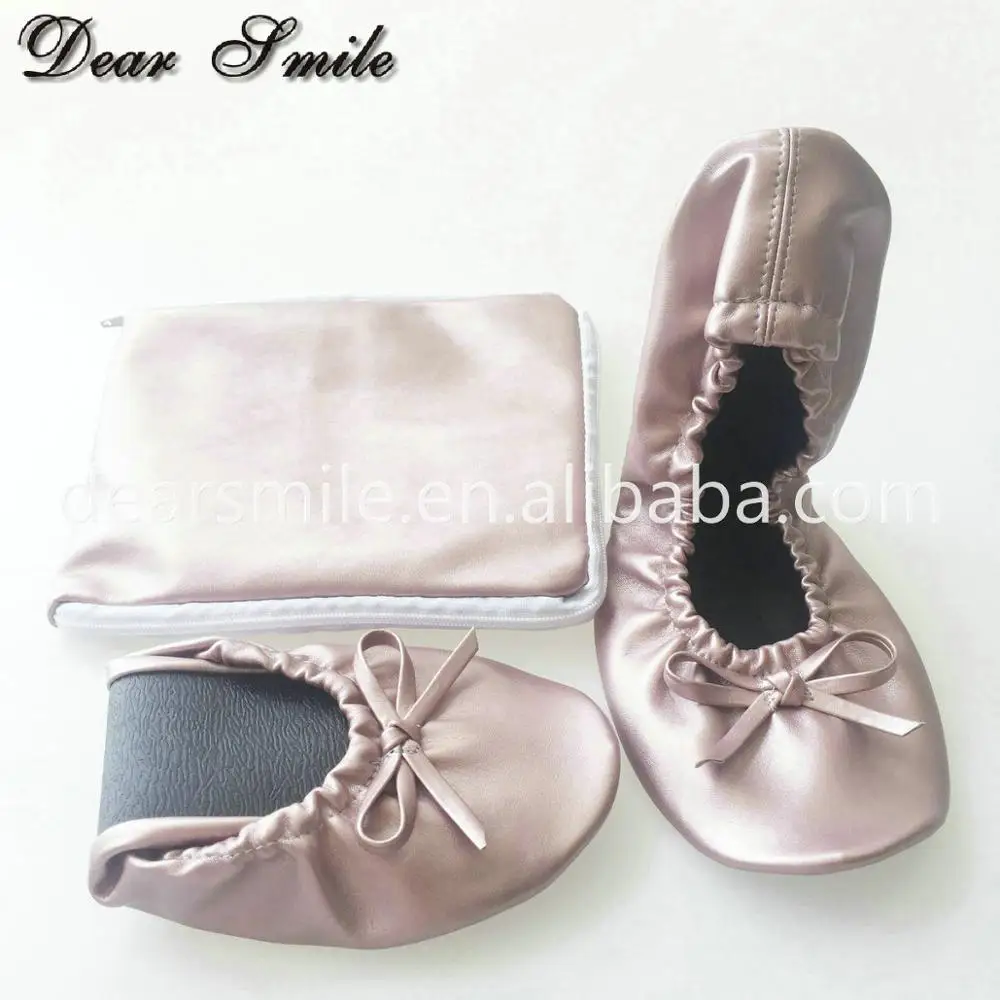 Rose Gold Popular lady folding ballerina shoes cheap disposable fold up ballet for wedding gift