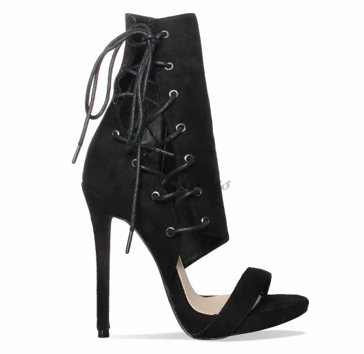 Black Suede Lace Up italian fashion women shoes summer sandals 2016