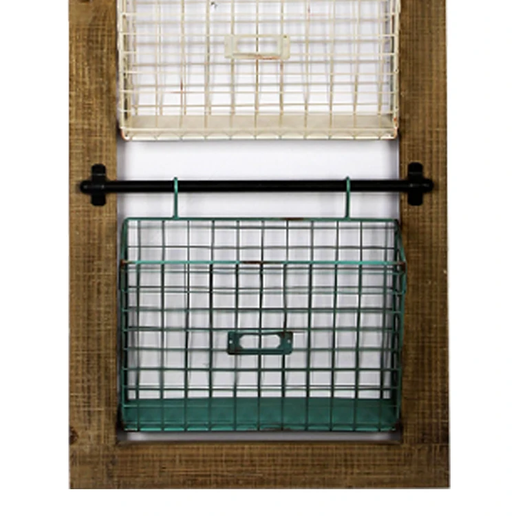 Office wood and metal mesh grid folder hanging document mail storage holder rack wall mount file organizer