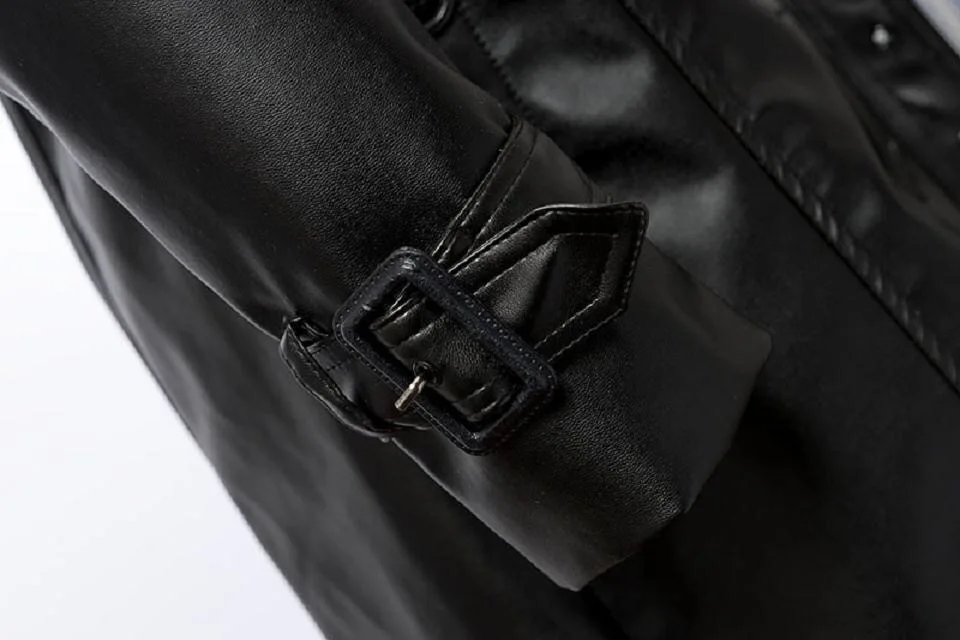 women double breasted pu leather jacket coat