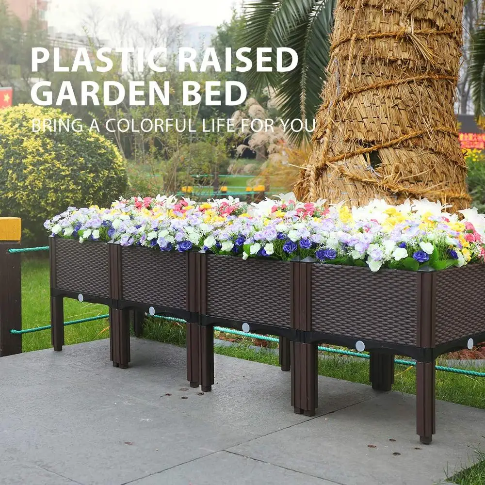 Suntour Plastic Foldable Planter Box for Flowers Composting Garden Bed Plant Box Outdoor