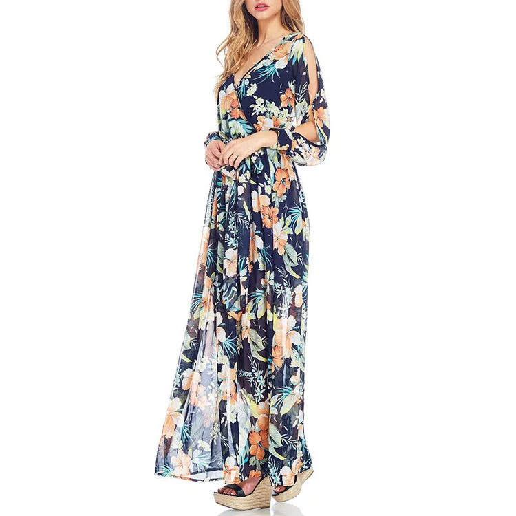 Guangzhou Dress Factory Long Split Sleeves Long Dress Chiffon New Style