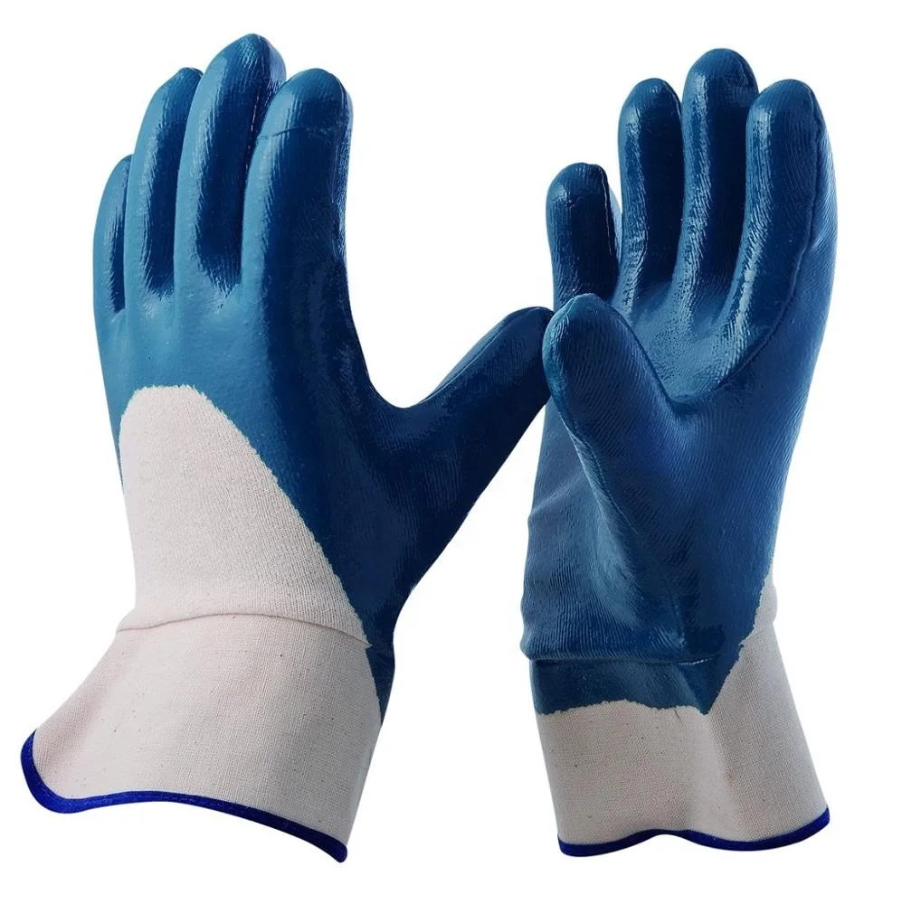 Best Selling Wholesale Cotton Jersey lining Fully Blue Nitrile Dipped Work Glove With Safety Cuff from China