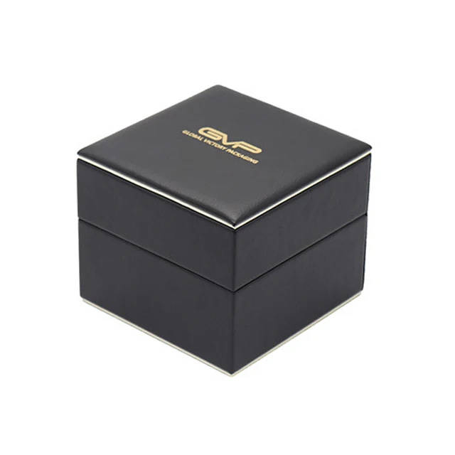 Custom Black PU Leather Men Watch case boxes with Beige Velvet Interior