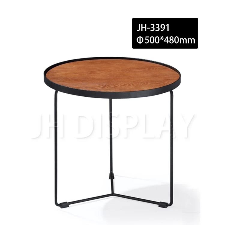 
Modern Simple And Stylish Metal Base Round Solid Wood Side Table 